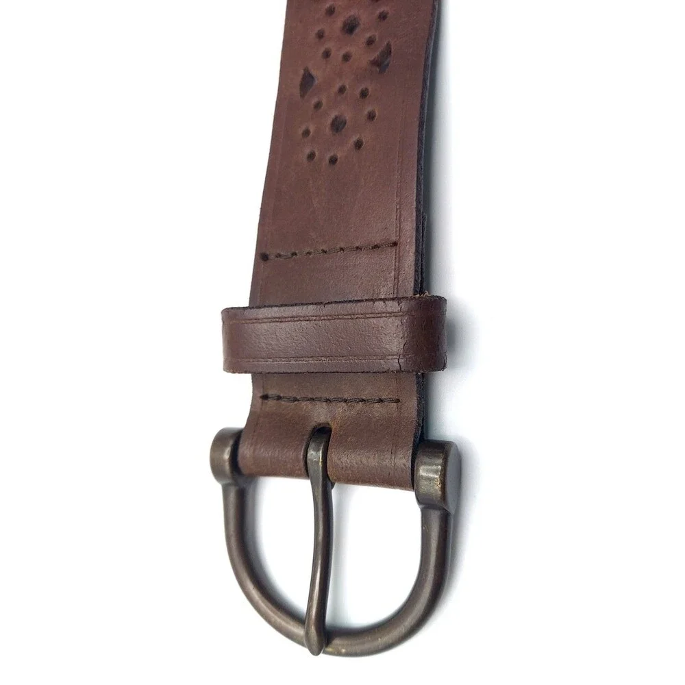 Vintage Leather Belt, Made in USA, Brown Cutout, Western Boho Belt, Womens Med